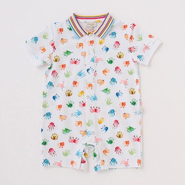 ハンドスタンプ柄半袖カバーオール