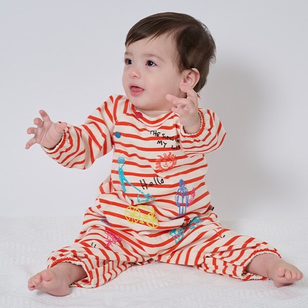 落書き柄ボーダー2WAYオール