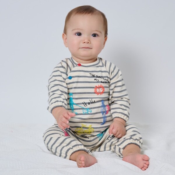 落書き柄ボーダー2WAYオール