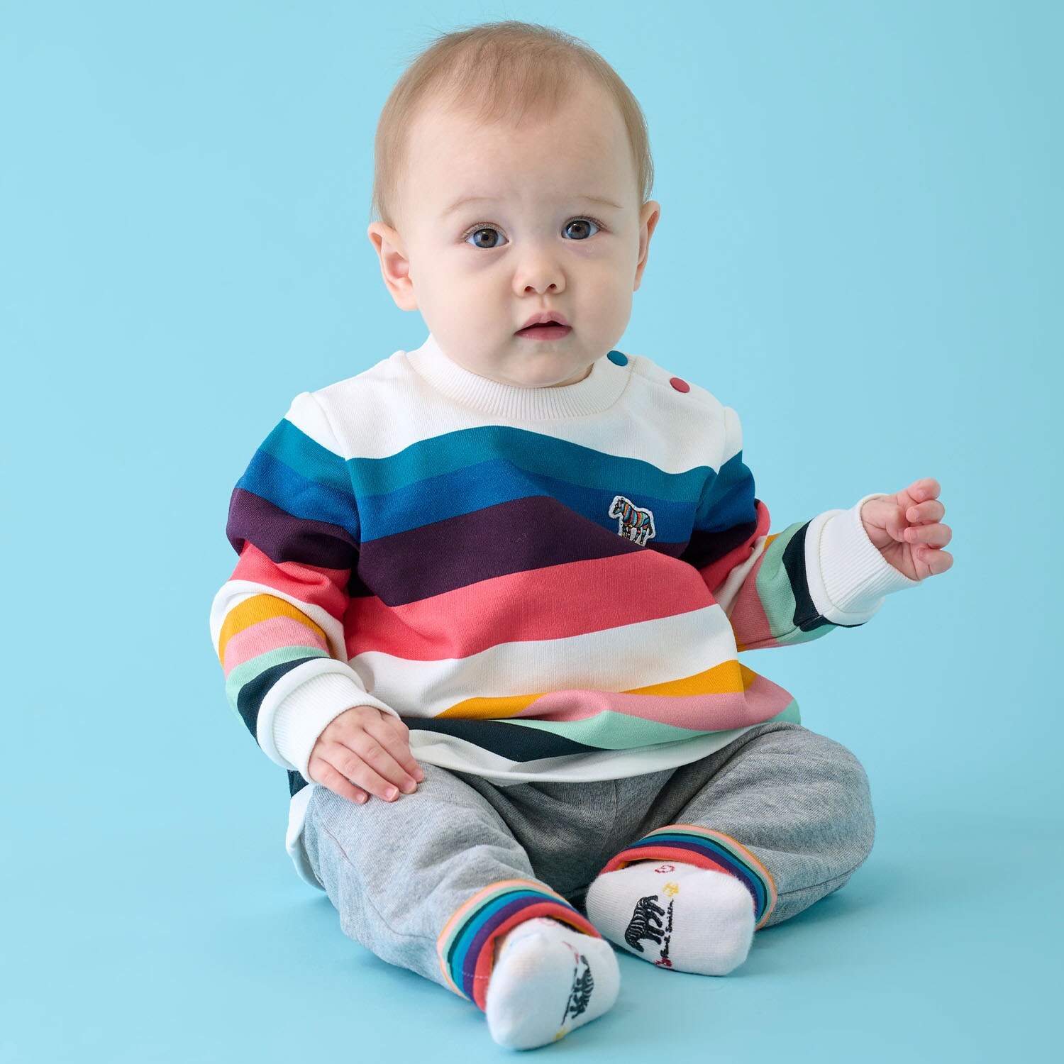 ストライプ裏毛プルオーバーパンツセット