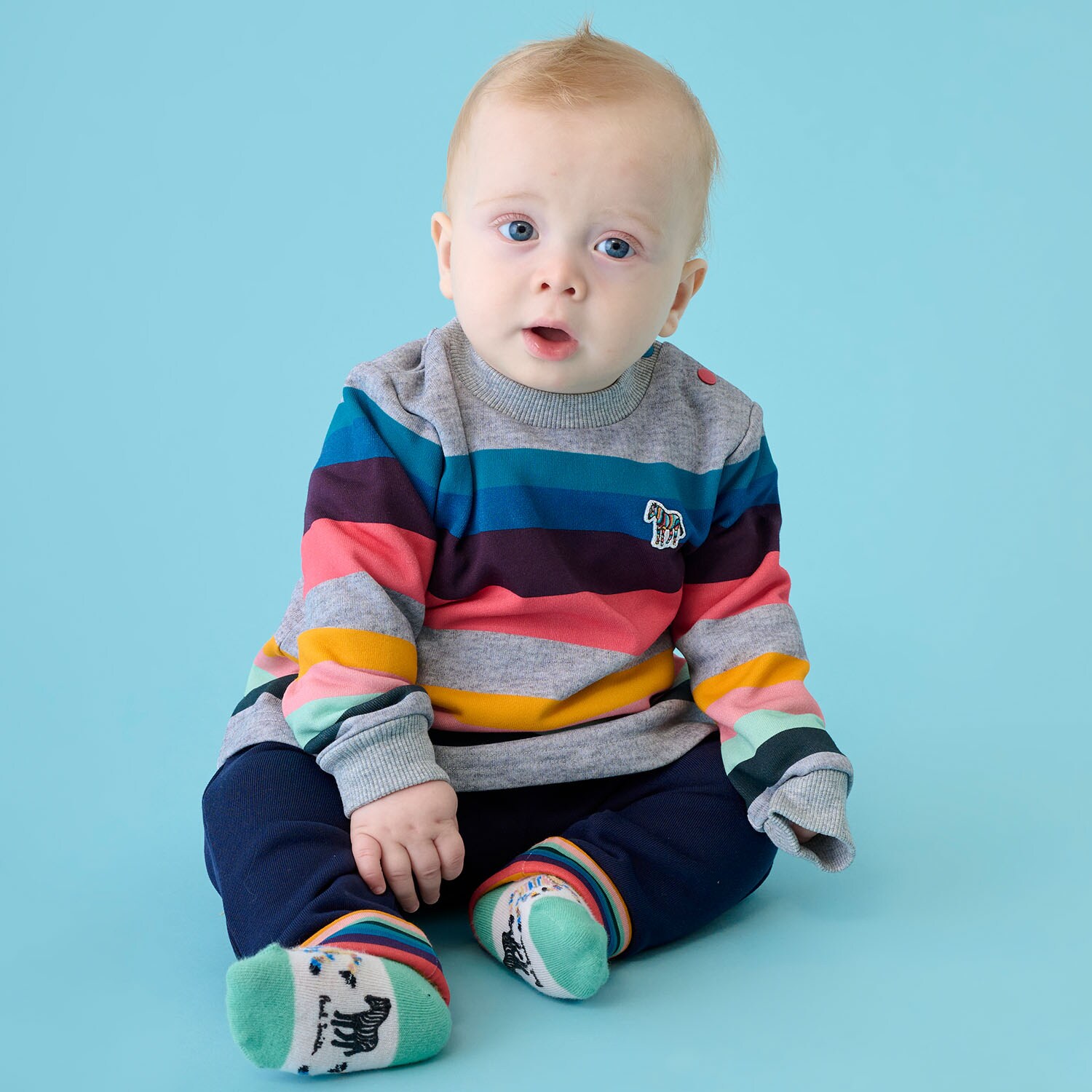 ストライプ裏毛プルオーバーパンツセット