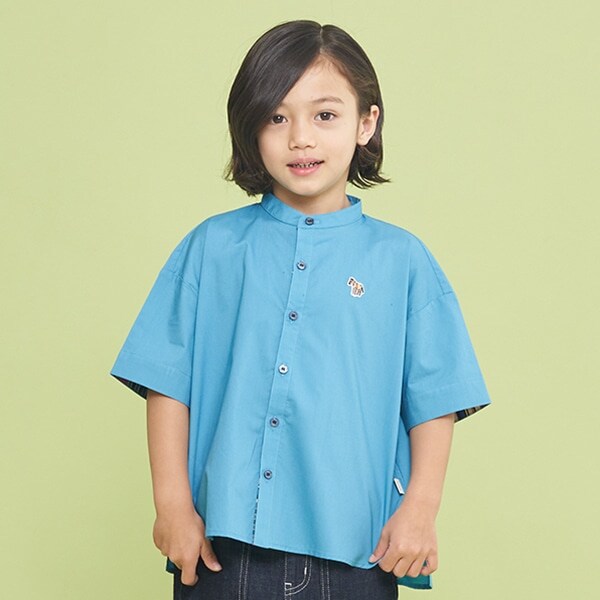 ノーカラー半袖シャツ