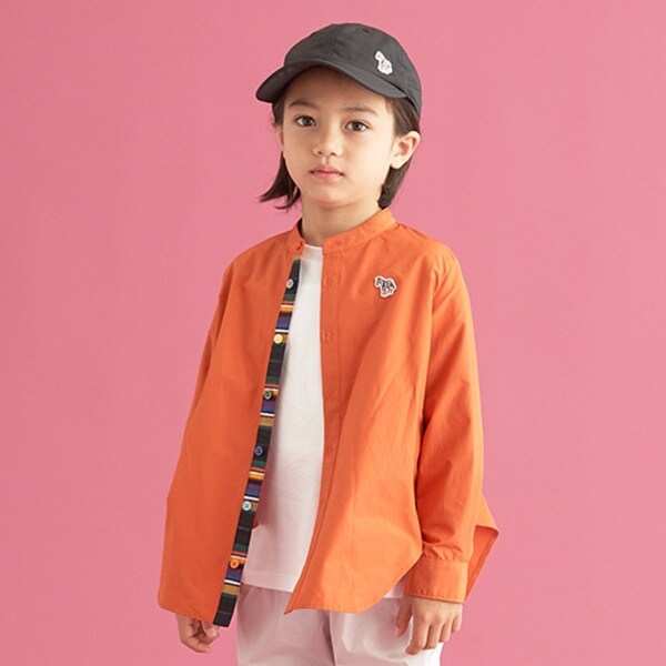 ノーカラー長袖シャツ