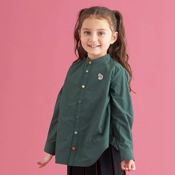 ノーカラー長袖シャツ