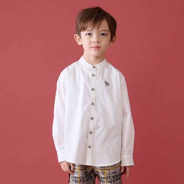 ノーカラー長袖シャツ