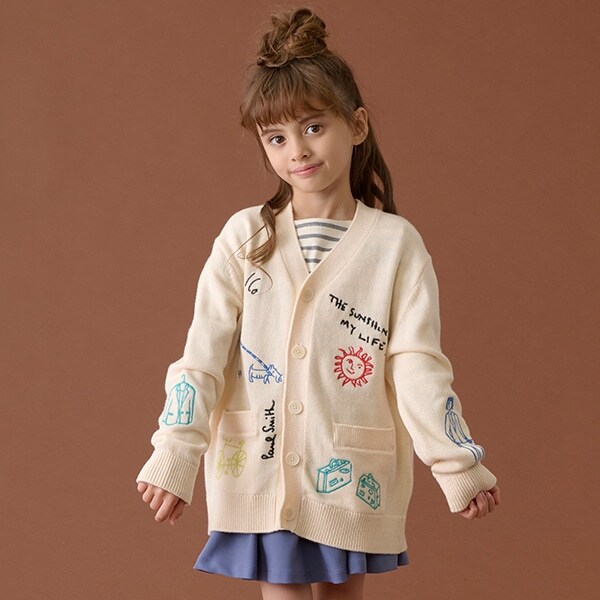 落書き柄刺しゅうニットカーディガン