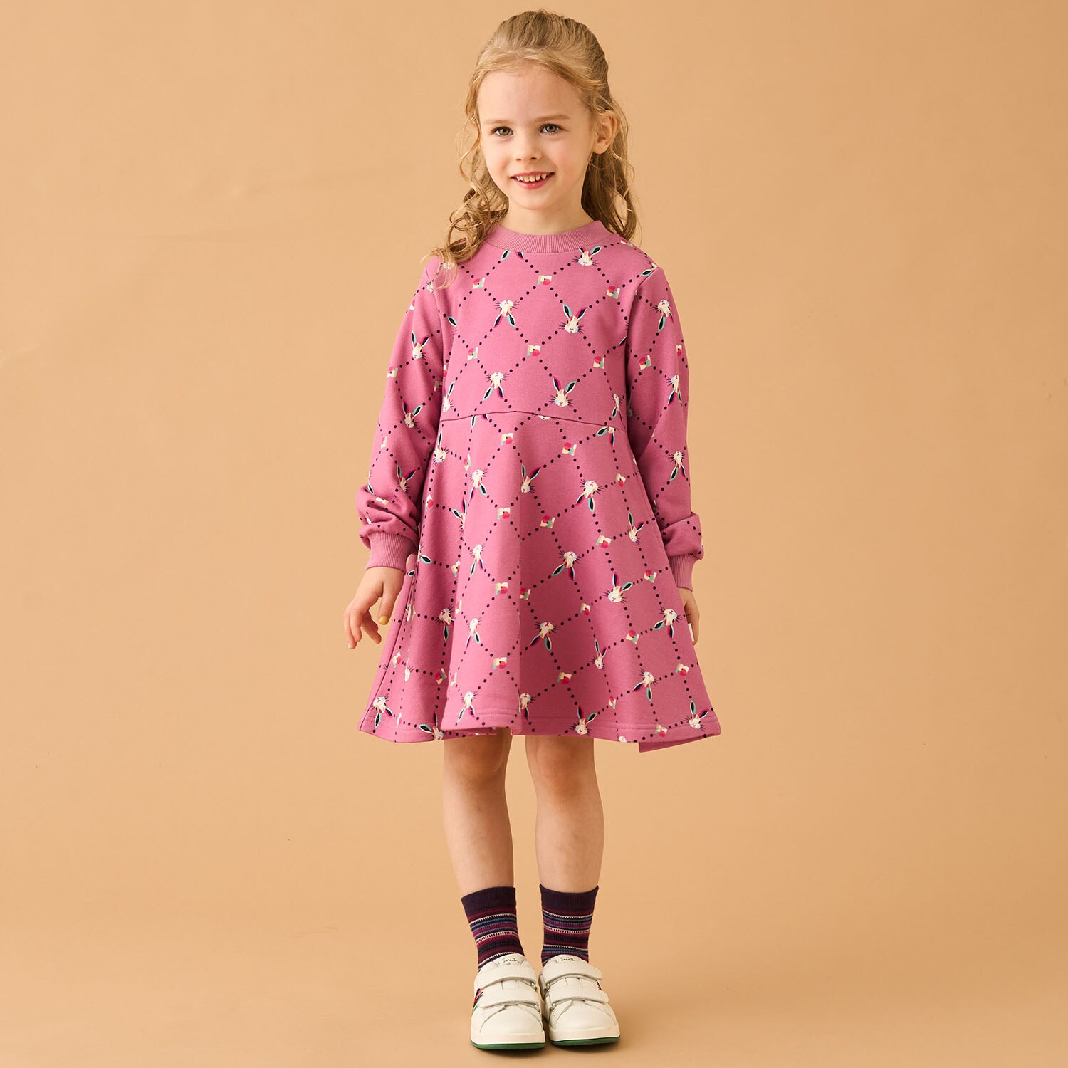 ラビット総柄裏毛ワンピース