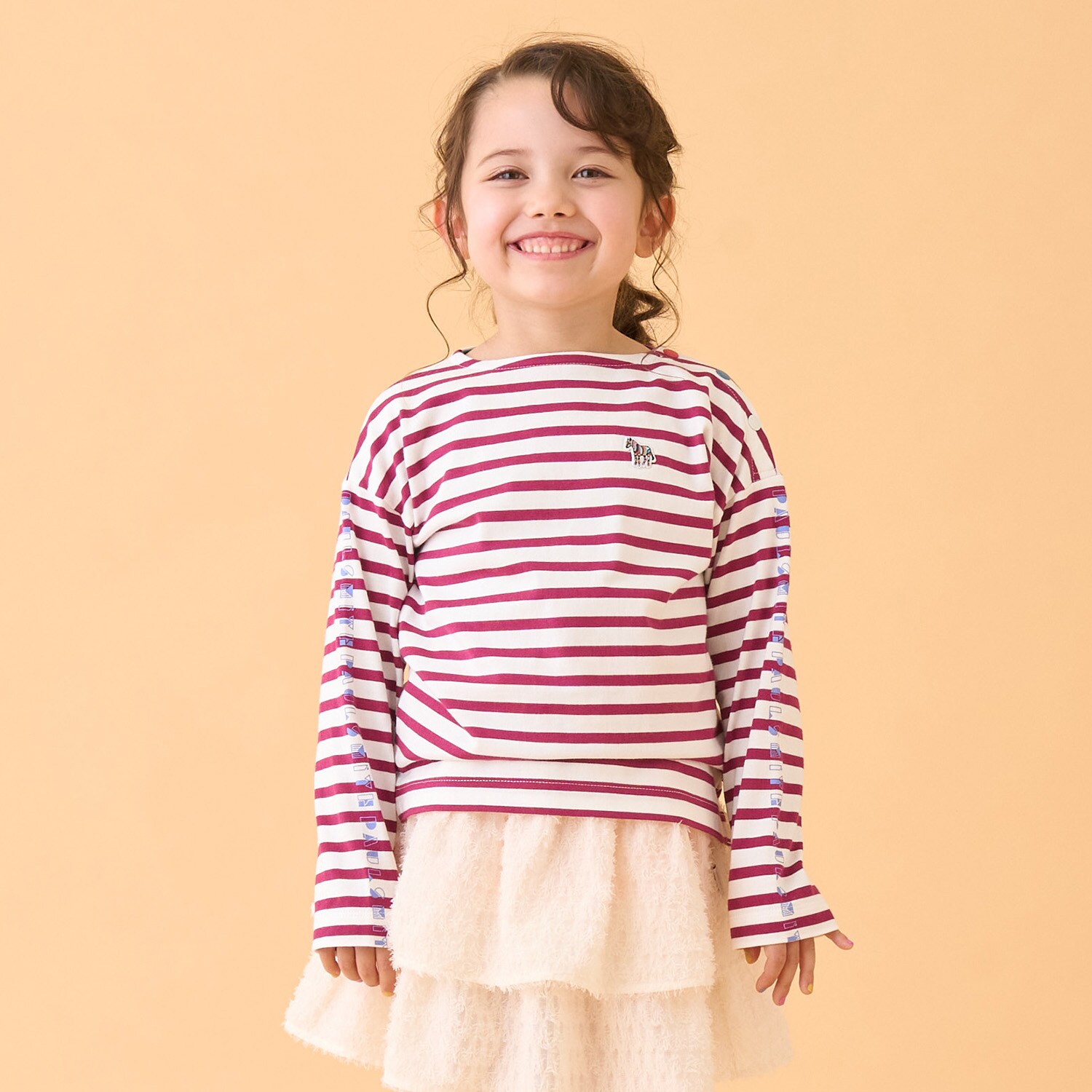 袖ロゴボーダー長袖Tシャツ