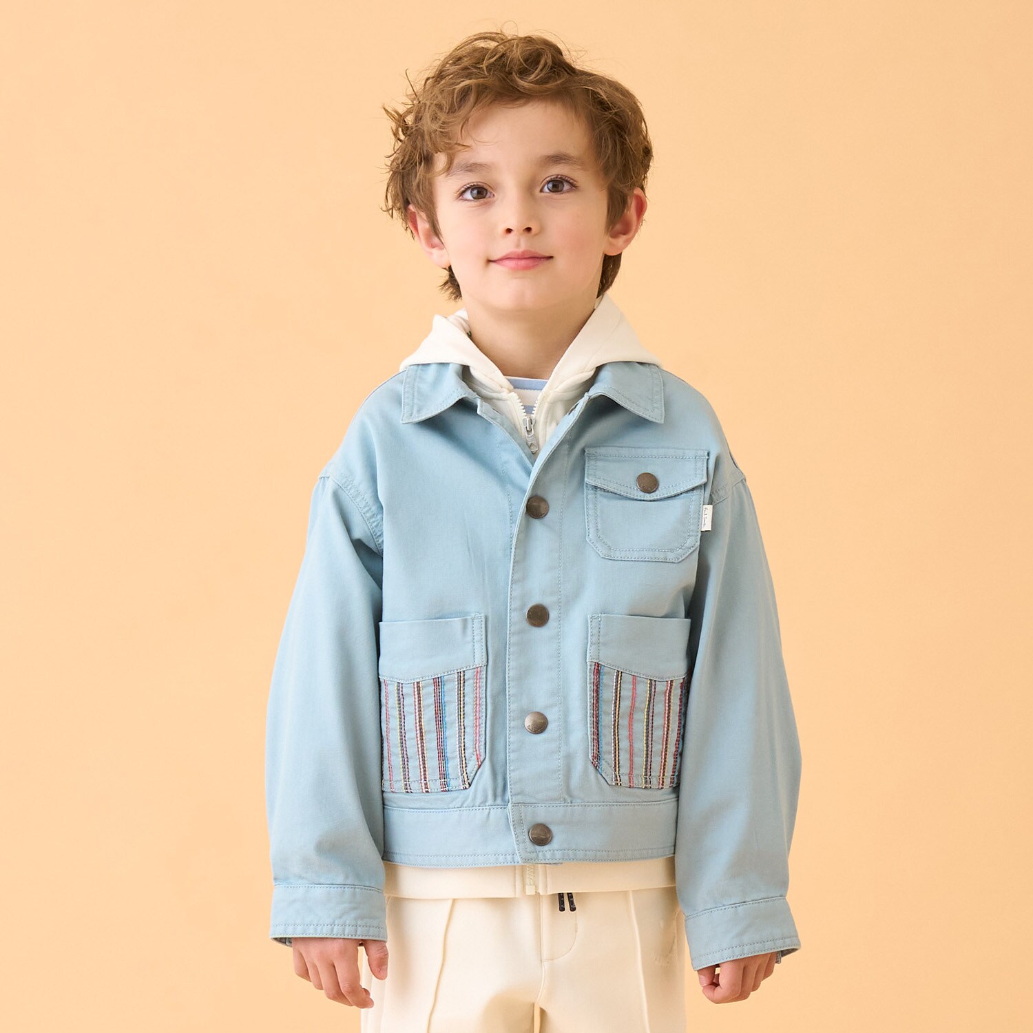 ポケットストライプ刺しゅうデニムジャケット