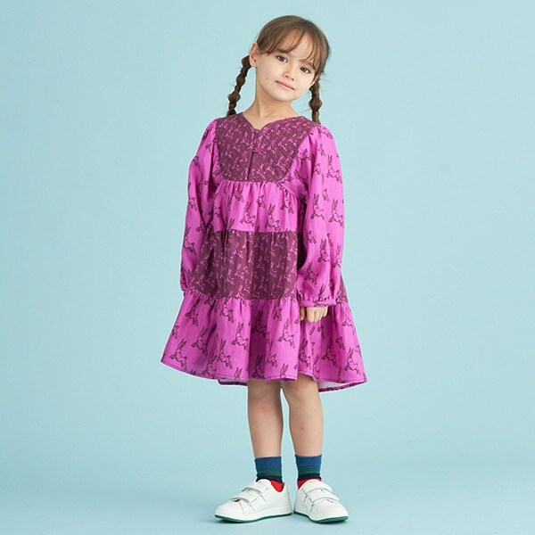 キッズ ラビット柄長袖ワンピース