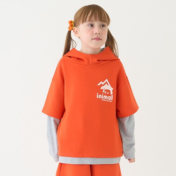 【撥水】ポンチフェイクレイヤードTパーカー