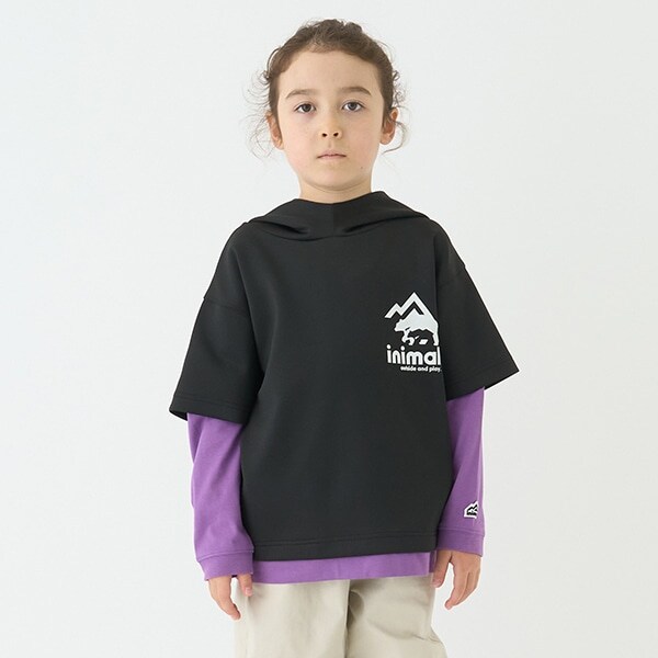 【撥水】ポンチフェイクレイヤードTパーカー