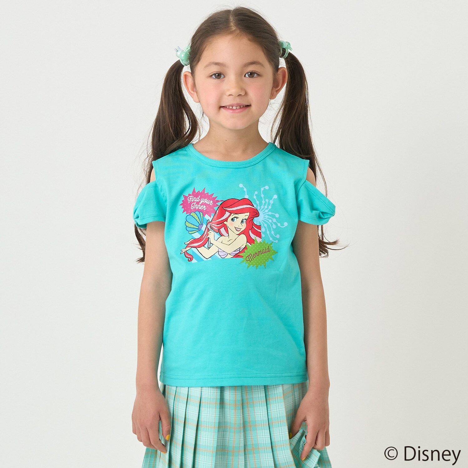 【防汚撥水】【ディズニープリンセス】リボン袖オフショルＴシャツ