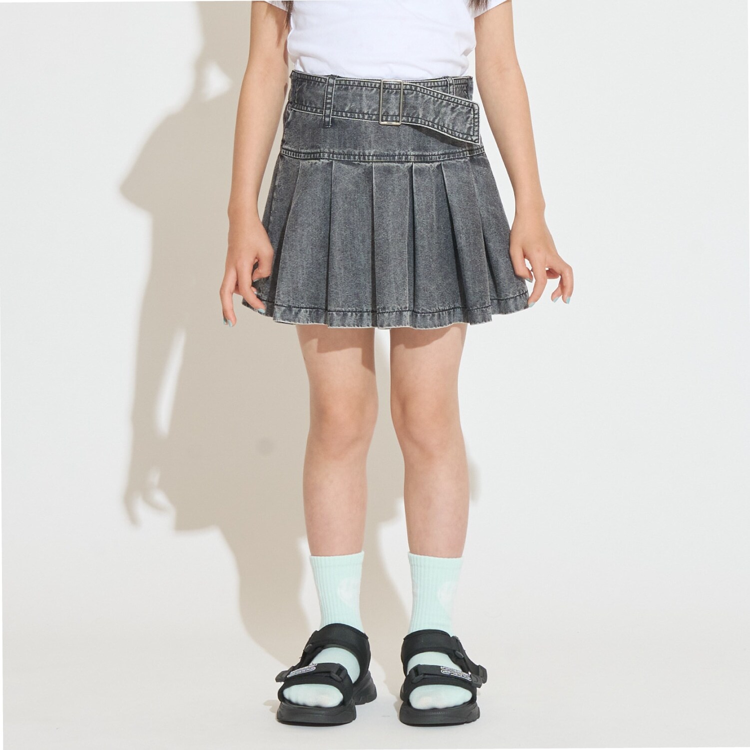 【インナーパンツつき】ベルトつきデニムスカート