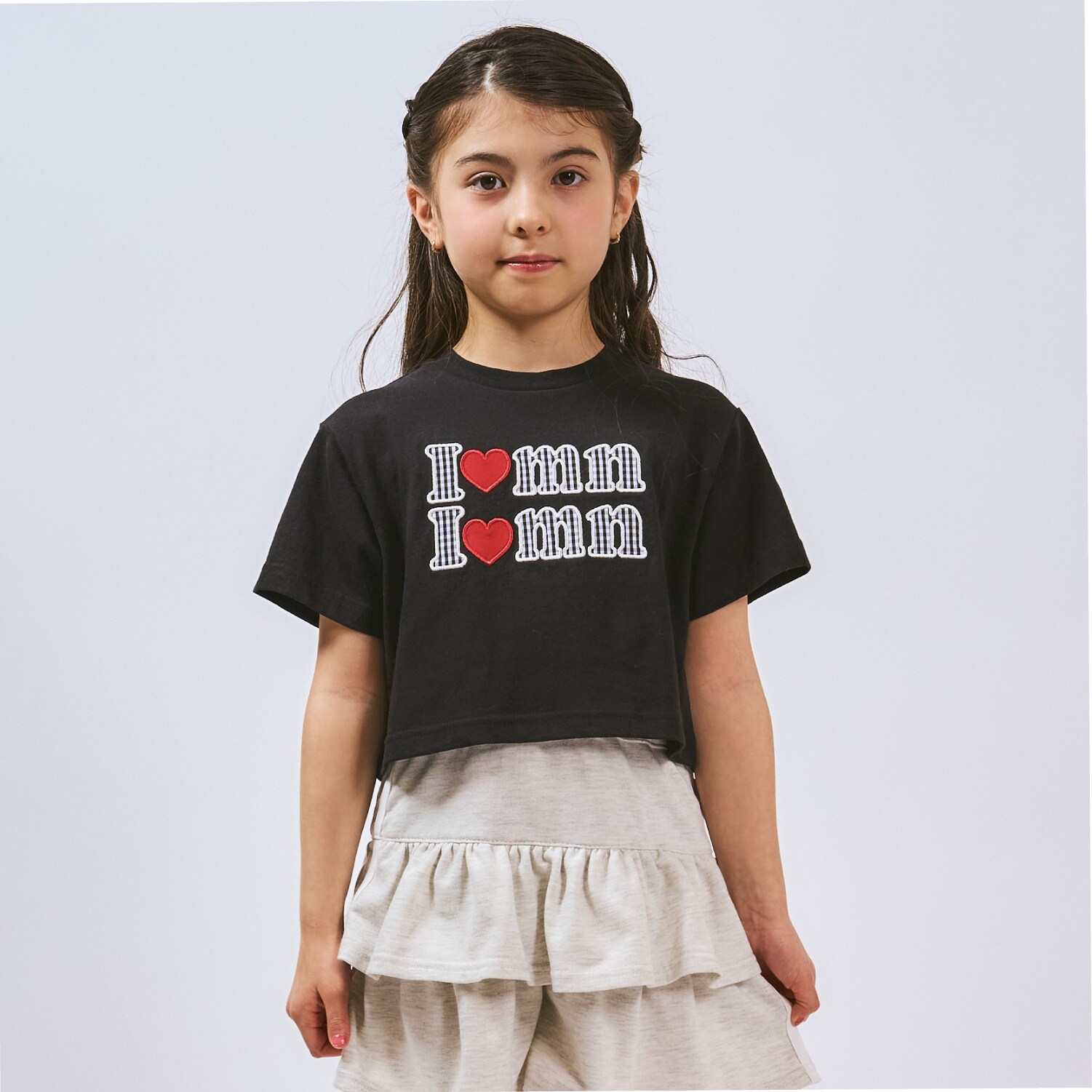 【綿100%】ロゴアップリケクロップド半袖Tシャツ