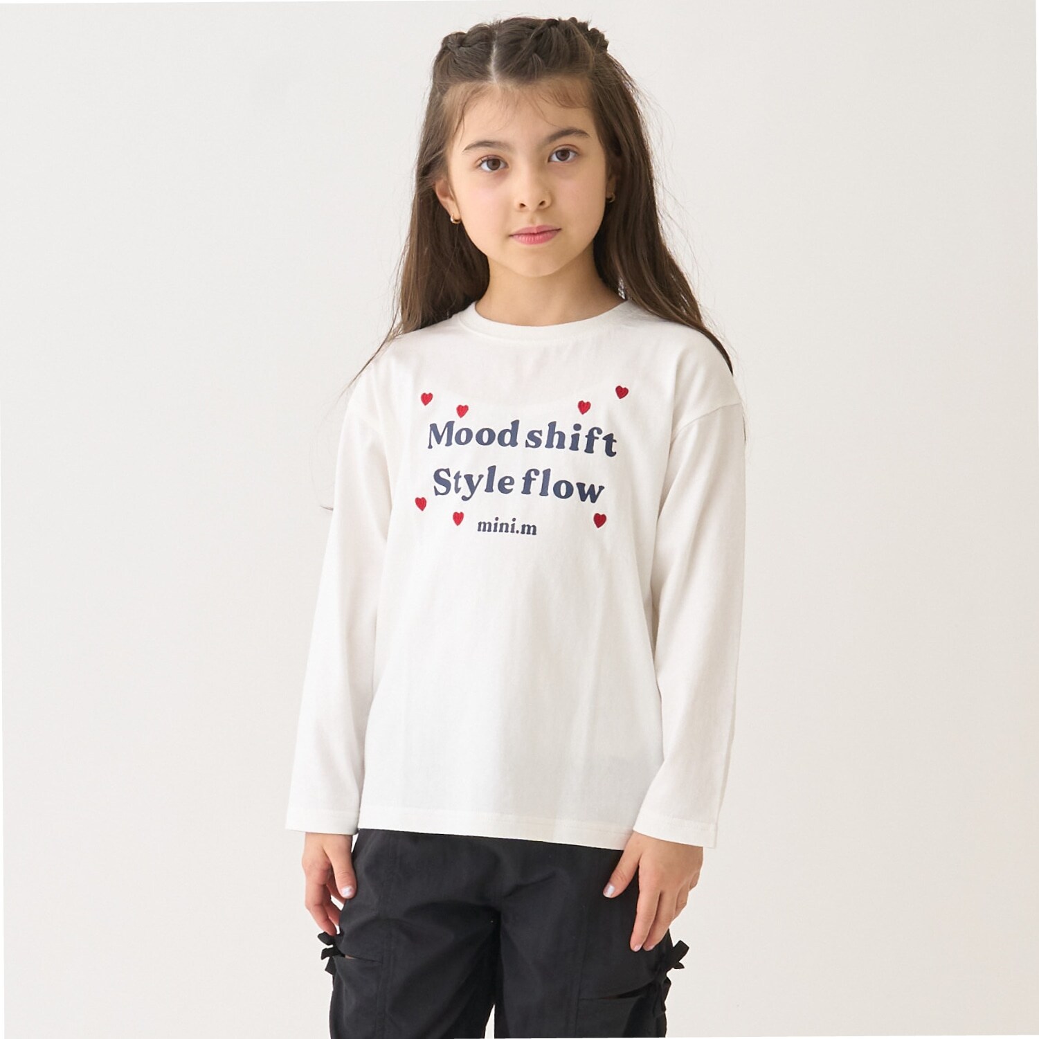 【綿100%】ハート＆フラワー長袖Tシャツ