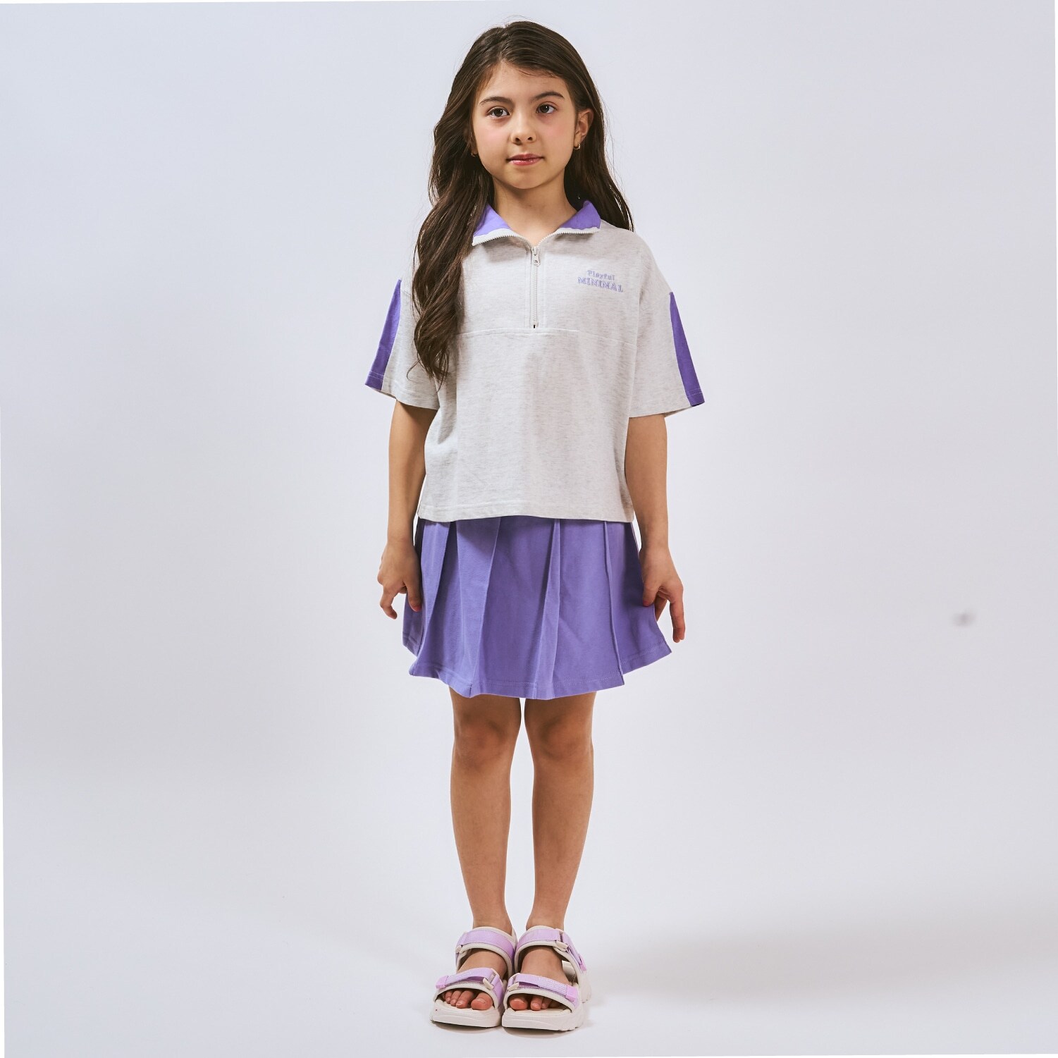 【即コーデ完成】【綿100%】ハーフジップ・スカパンセットアップ