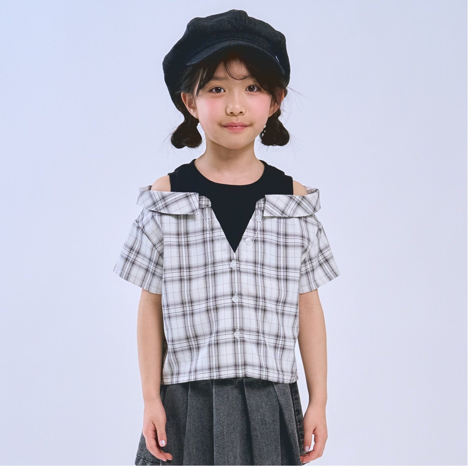 肩あきレイヤード半袖シャツ