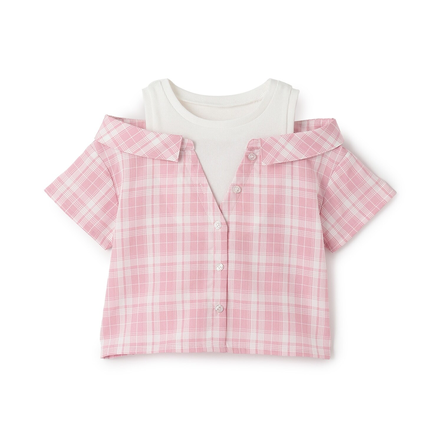 肩あきレイヤード半袖シャツ