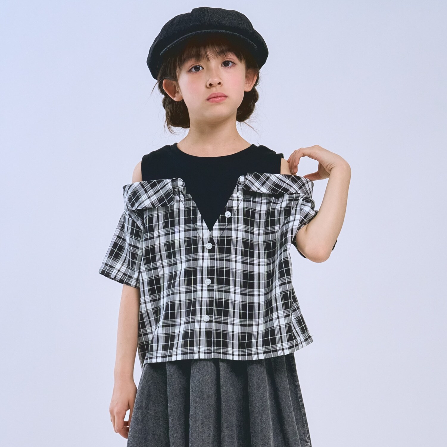 肩あきレイヤード半袖シャツ