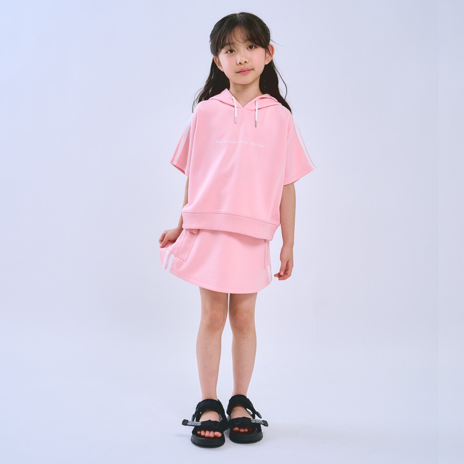 【接触冷感】ライン半袖パーカーセットアップ