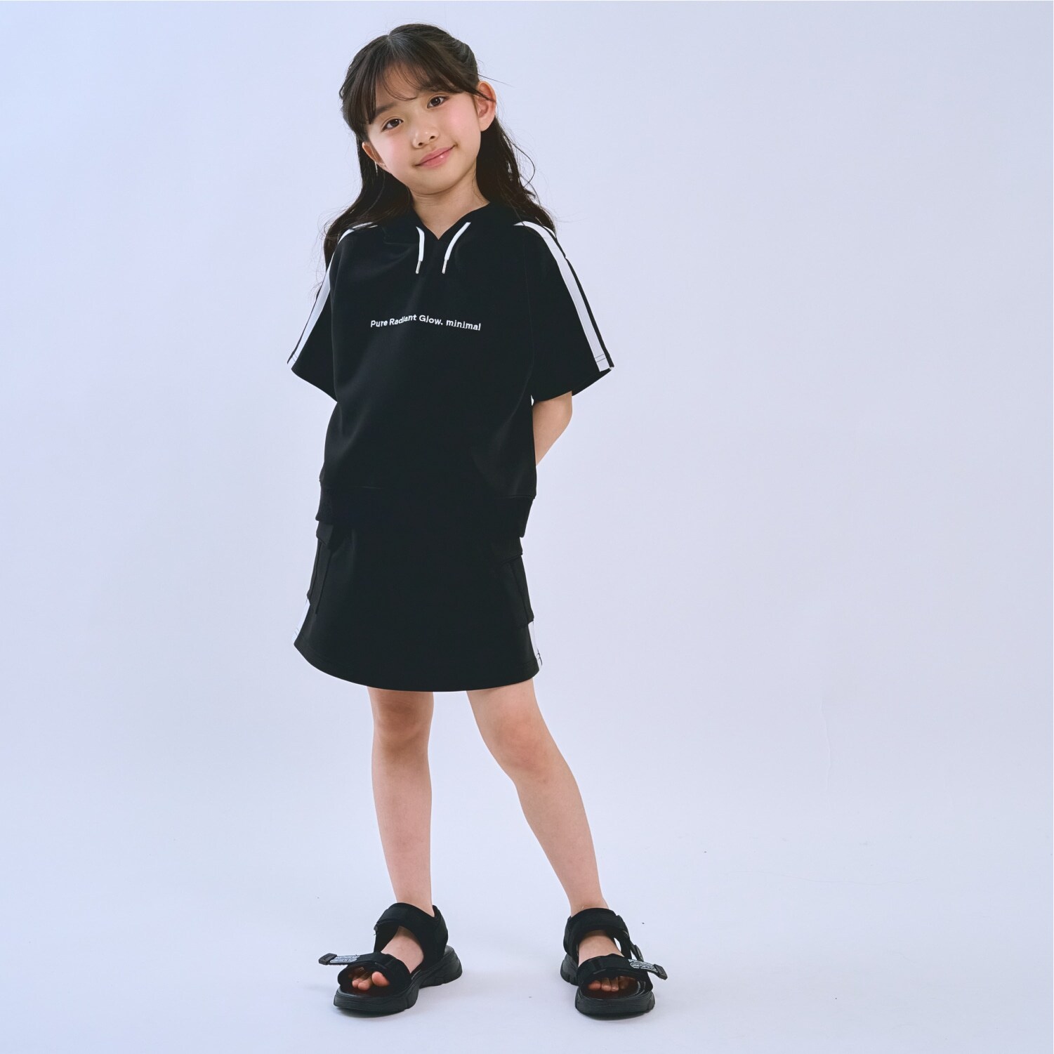 【接触冷感】ライン半袖パーカーセットアップ