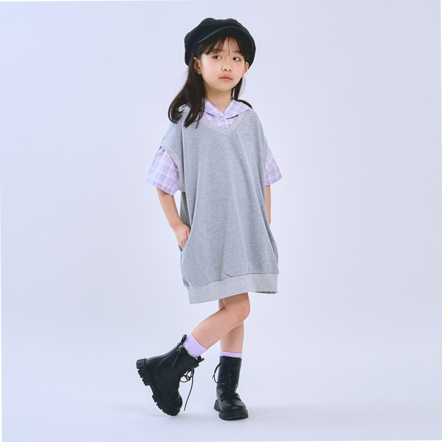 シャツレイヤード パーカーワンピース