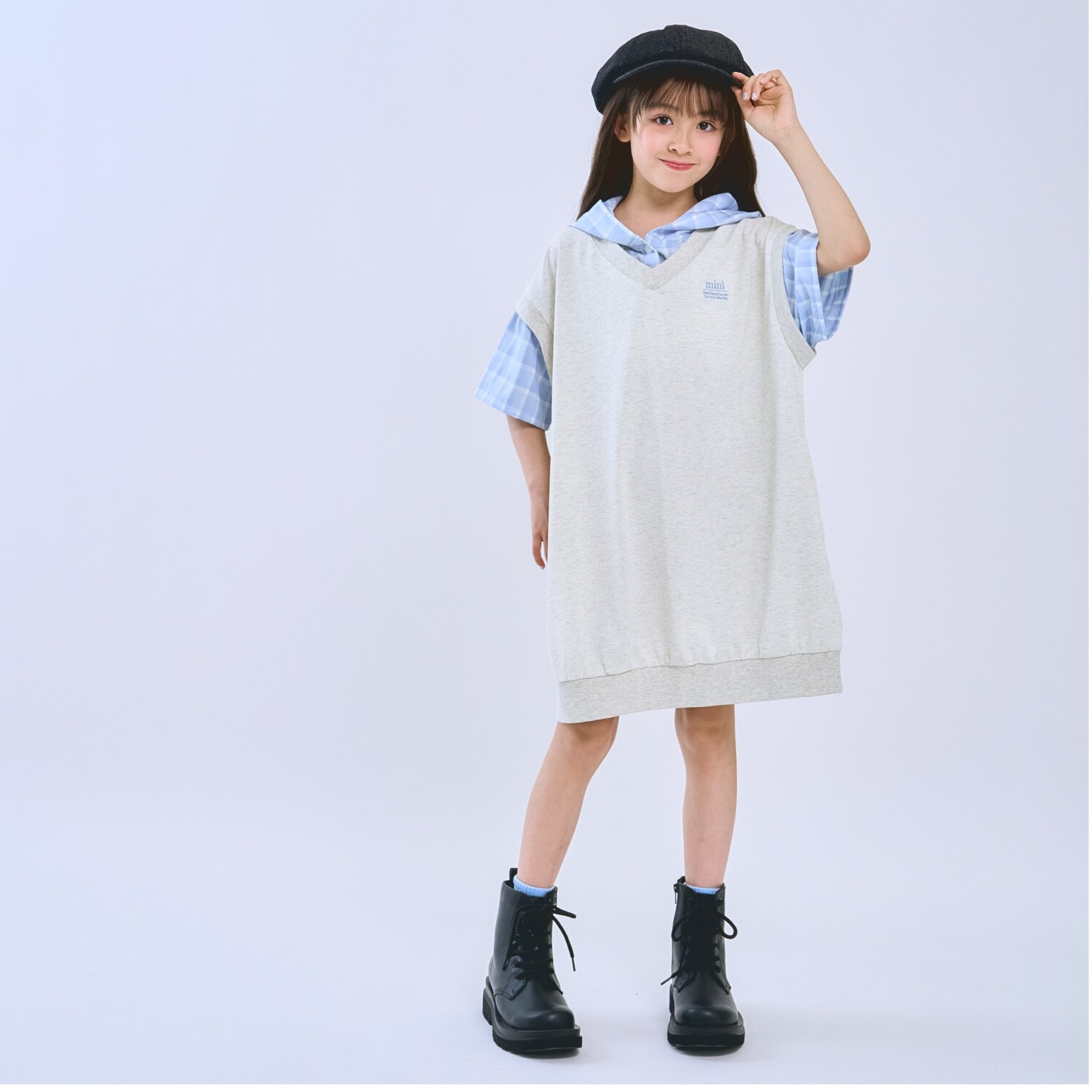 シャツレイヤード パーカーワンピース