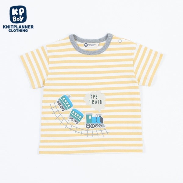 汽車プリントアップリケのボーダーTシャツ(80～90)