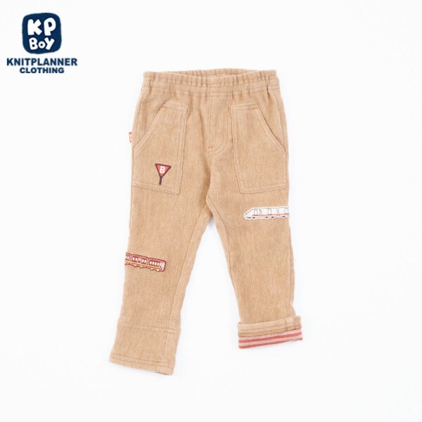 KPBOY(ケーピーボーイ)電車ワッペンツイルニットコール長パンツ(80～130)