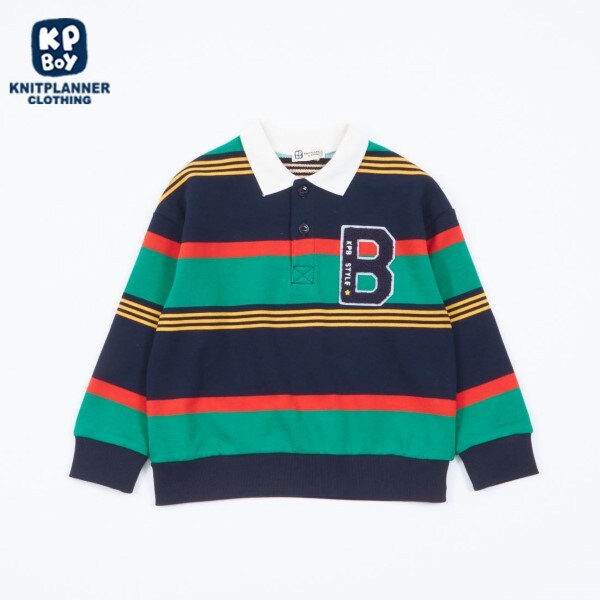 KPBOY(ケーピーボーイ)パネルボーダーポロ衿トレーナー(100～160)