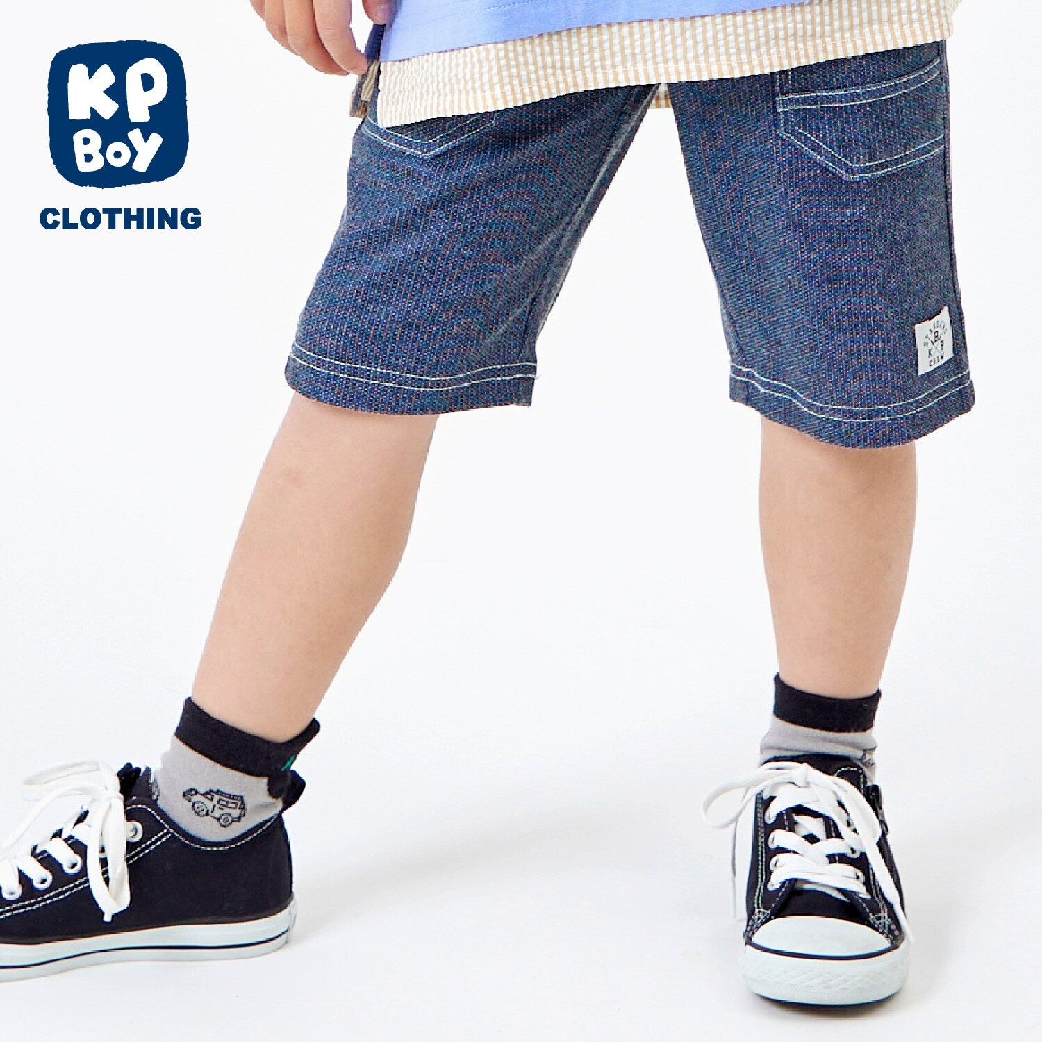 ドライメッシュデニム風プリントハーフパンツ