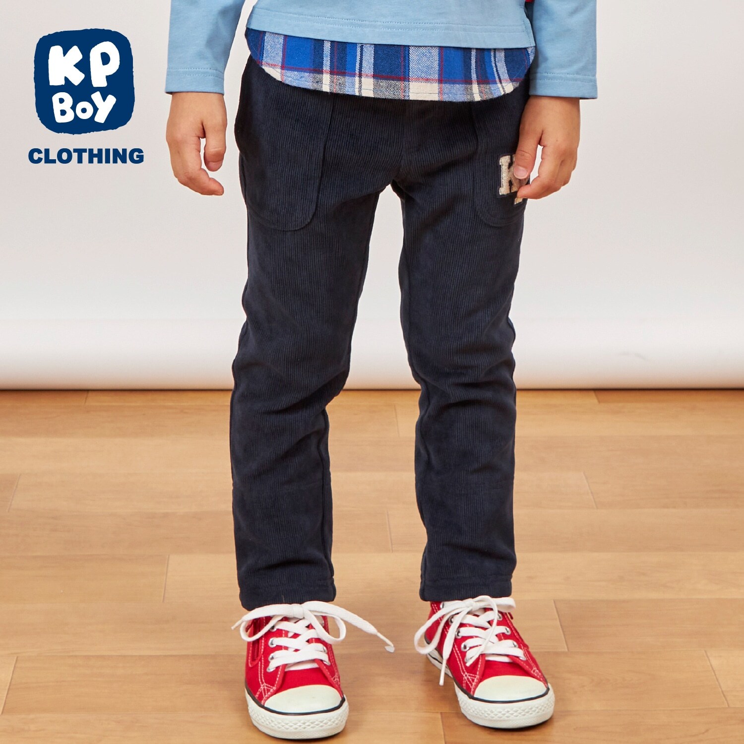 裾ボーダー折り返し ライトニットコールパンツ