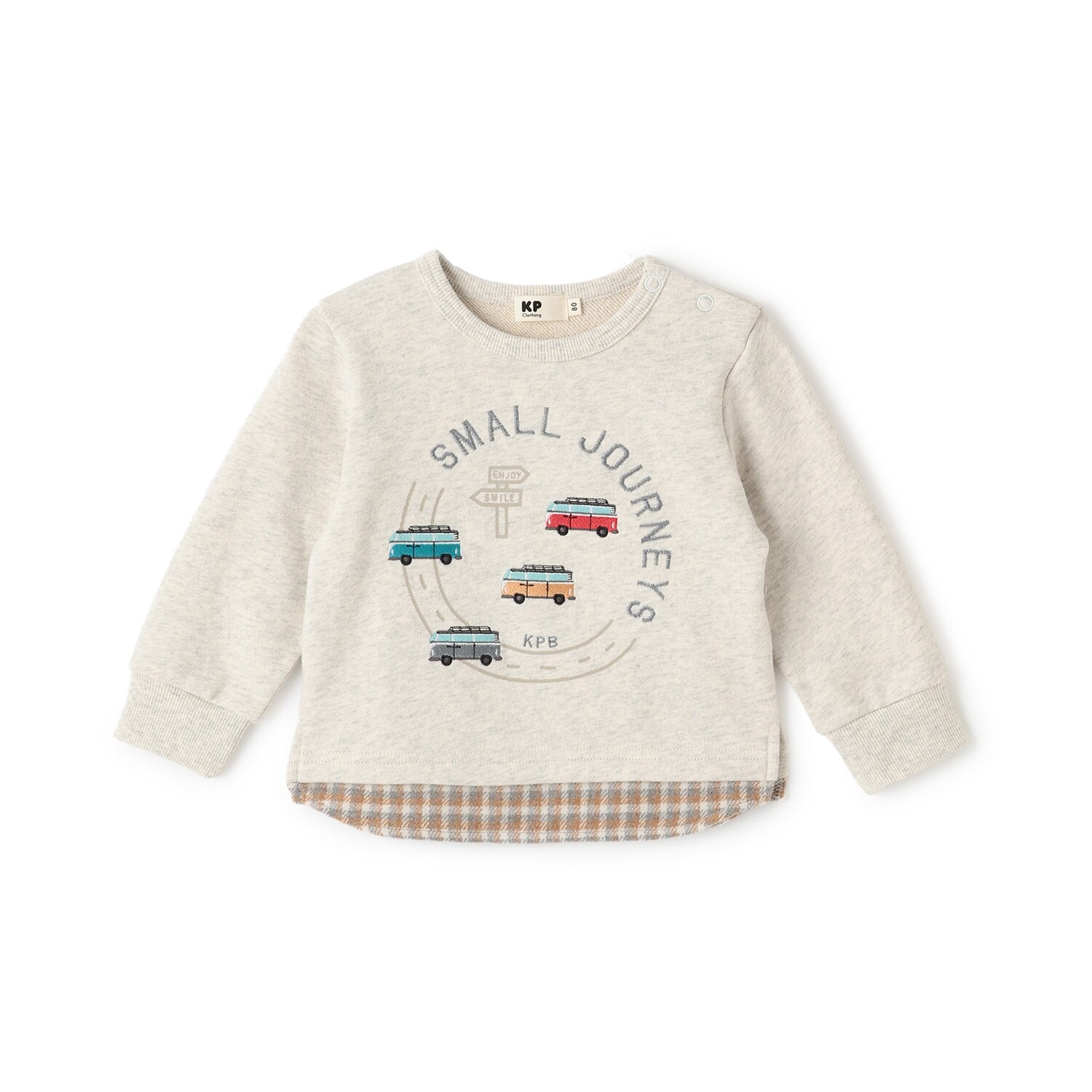 車刺シュウ×裾チェック トレーナー