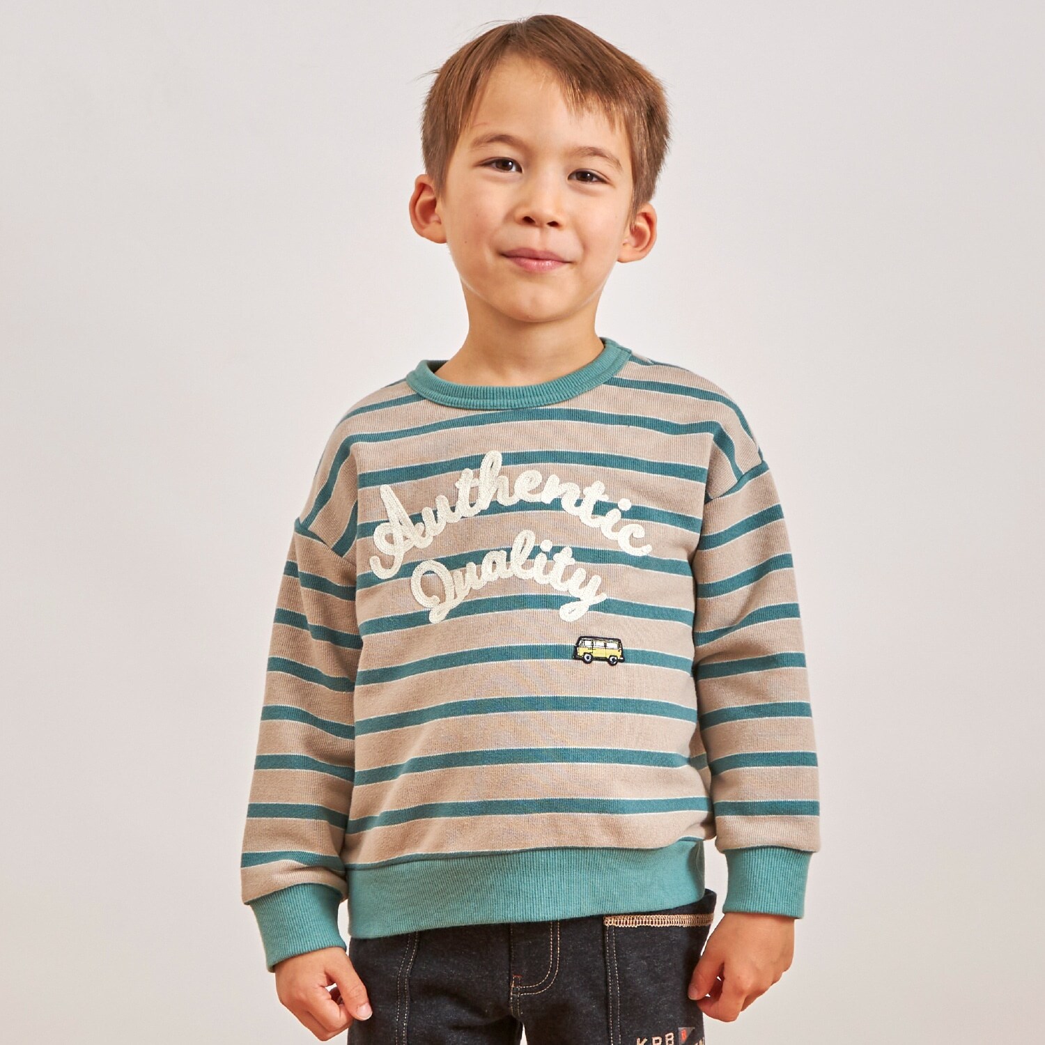 チェーンロゴ刺シュウ ボーダー裏毛トレーナー