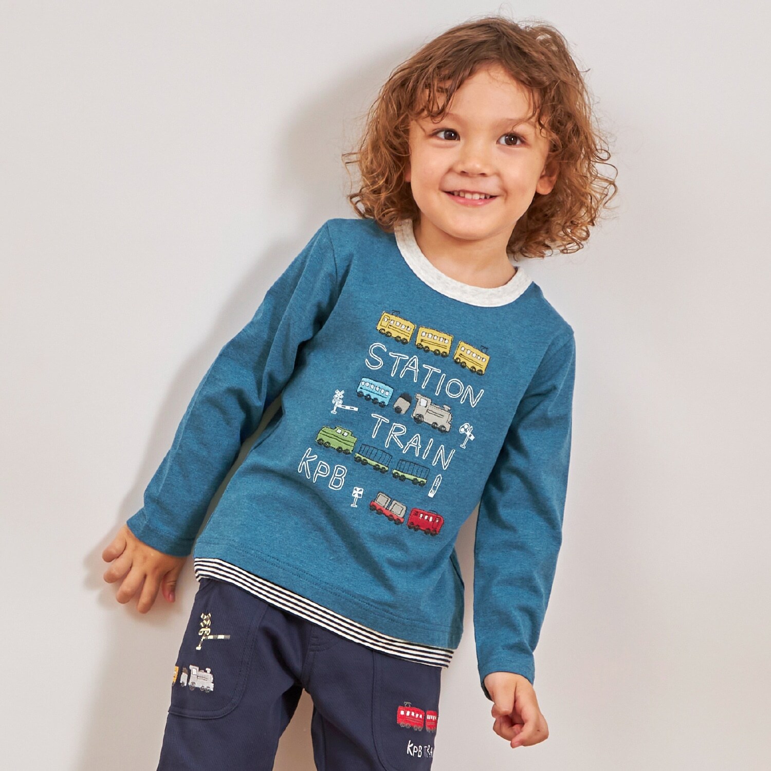 電車アップリケ 長袖Tシャツ