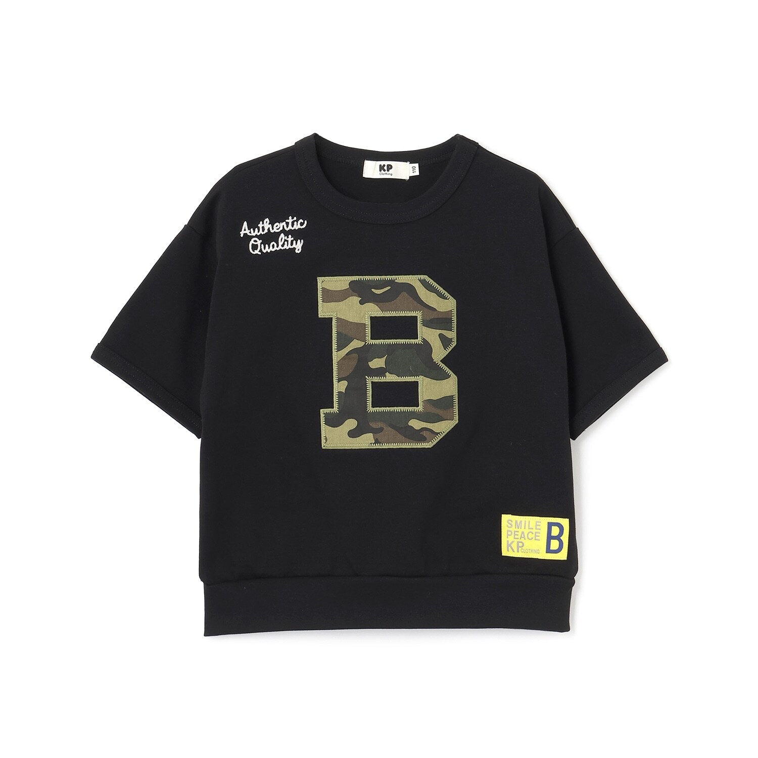 Bアップリケ 6分袖Tシャツ