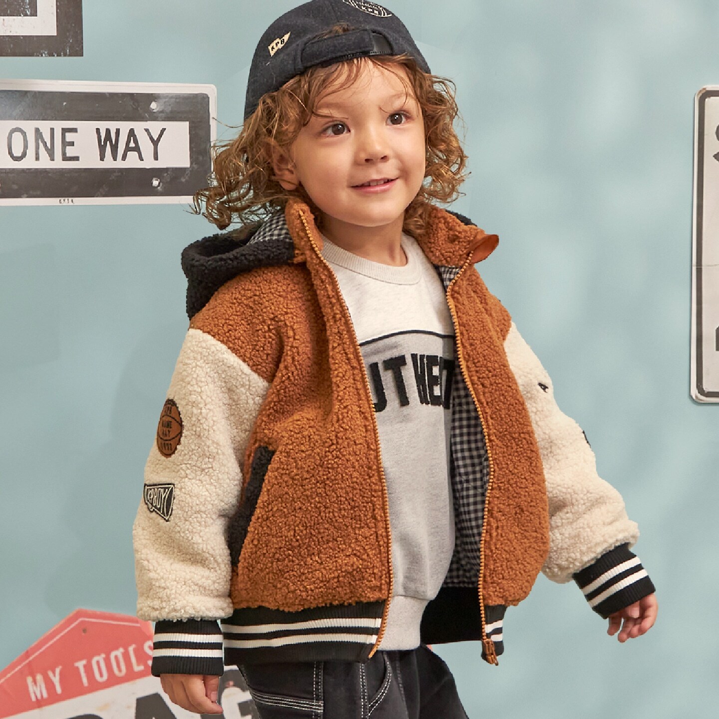 フーデット 袖配色 ボアジャケット