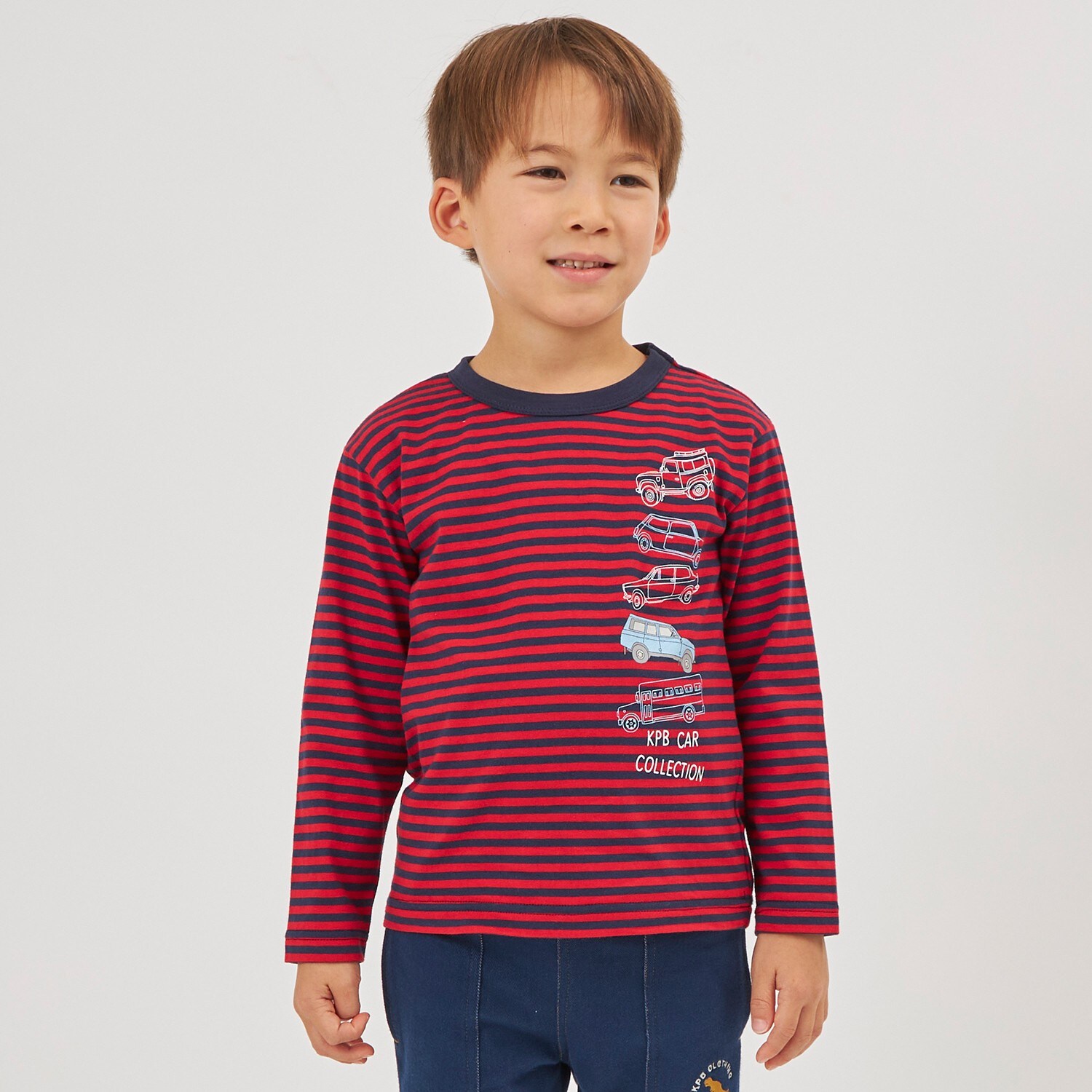 車ボーダー長袖Tシャツ