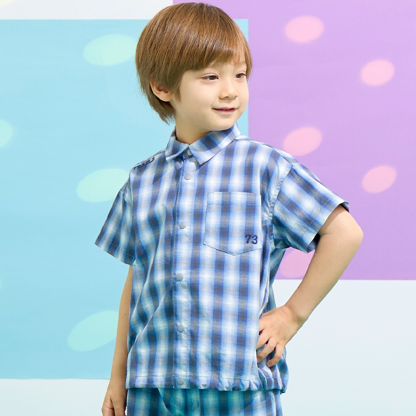 オンブレチェック 半袖シャツ