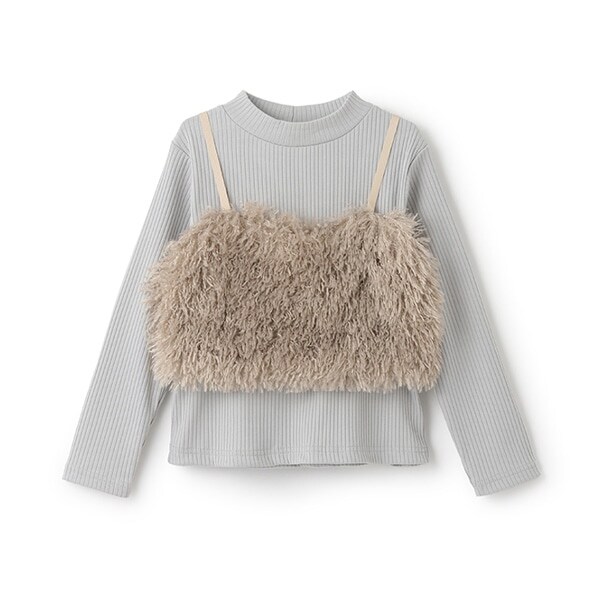 【2WAY】ファーキャミ付きハイネックTシャツ