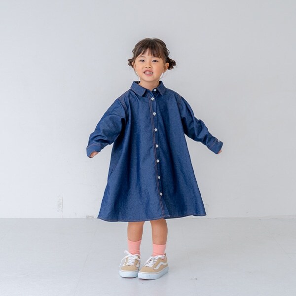 デニムフレアシャツワンピ