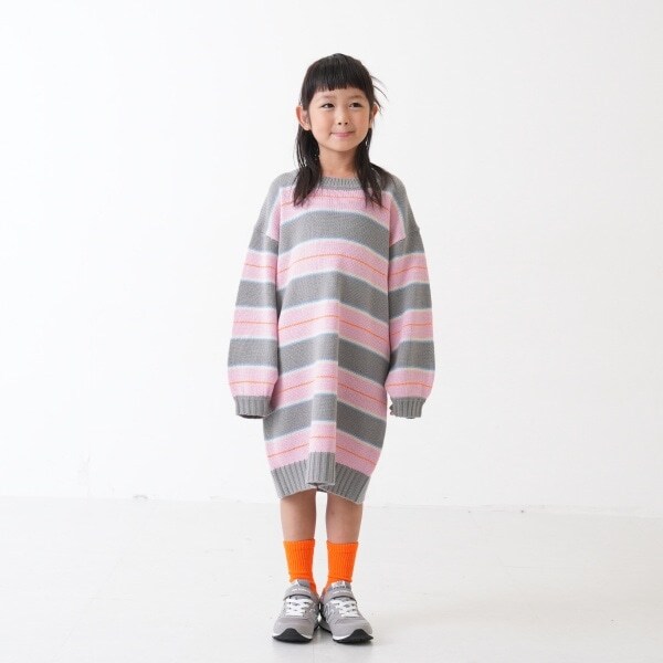 【リンク】【洗濯機可】ボーダーニットワンピース