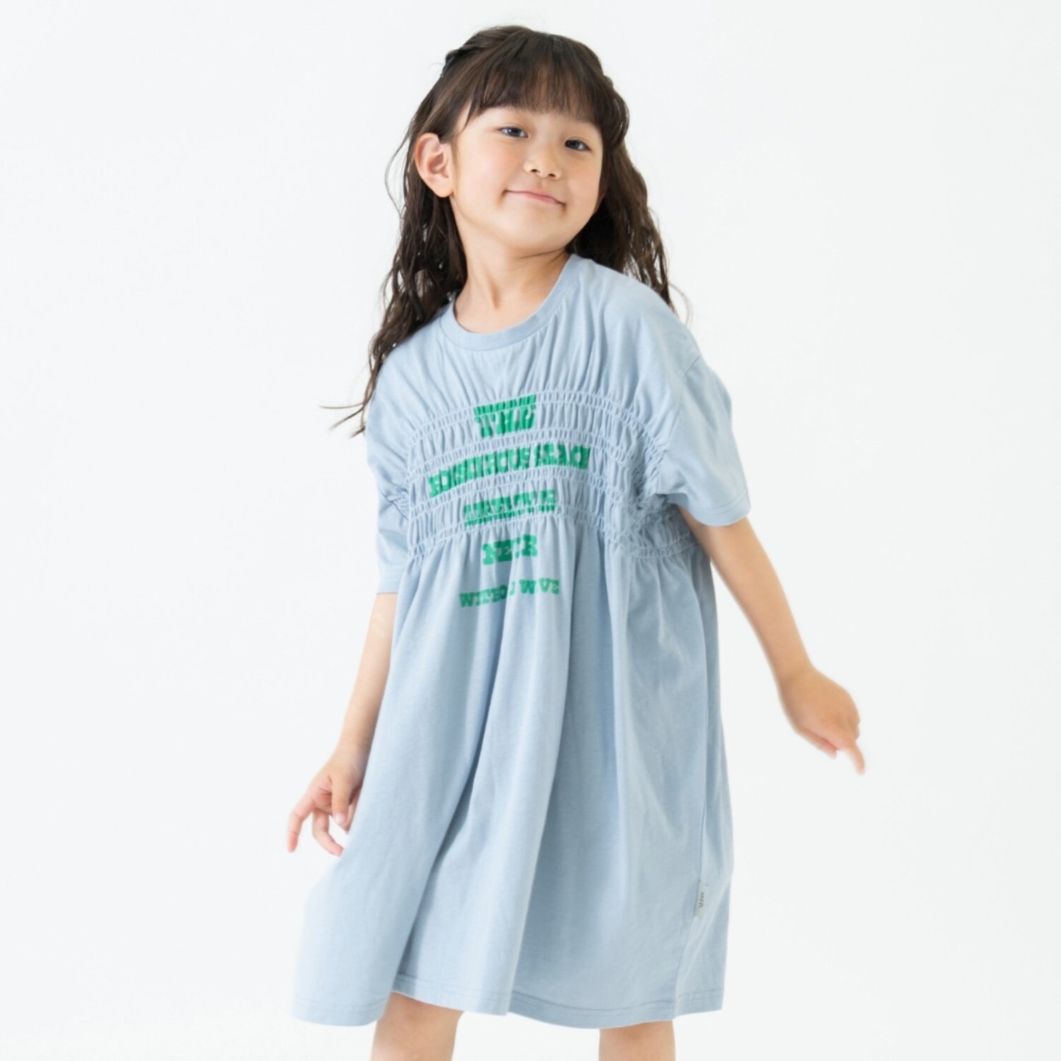 ロゴプリントシャーリング半袖ワンピ