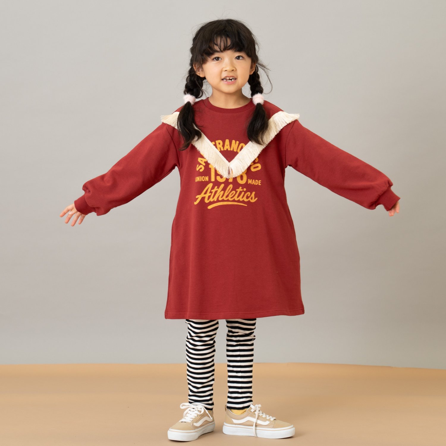 フリンジ付きプリントワンピース