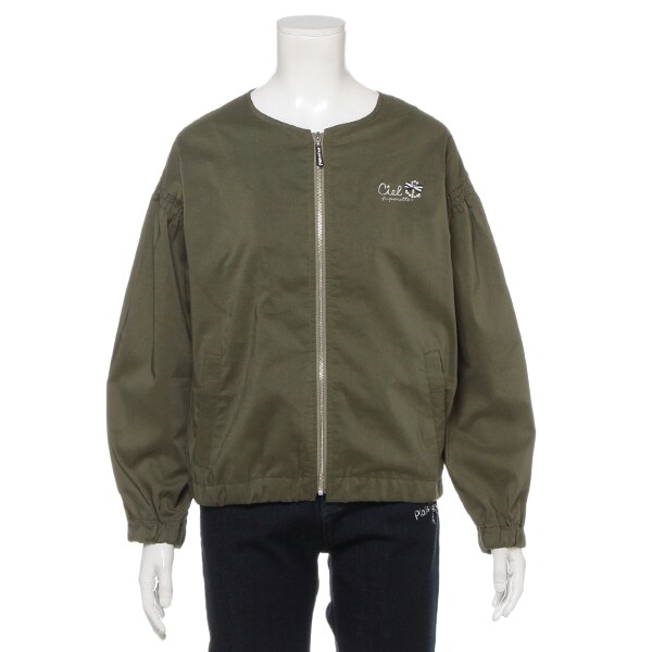 袖シャーリングノーカラーブルゾン