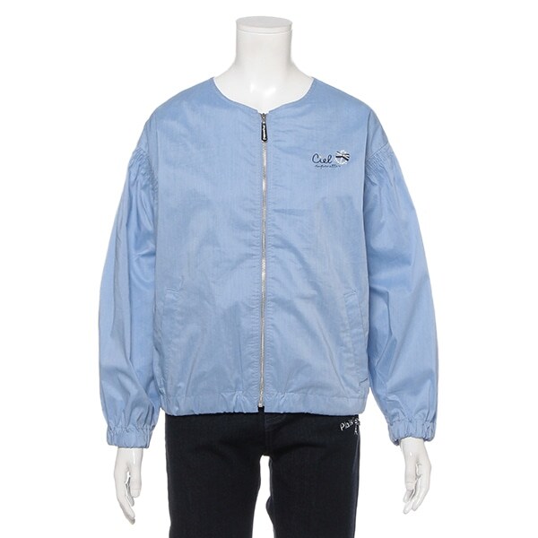 袖シャーリングノーカラーブルゾン