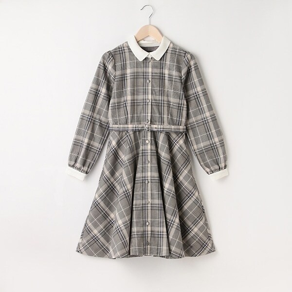 ＊長袖チェック白衿ワンピース