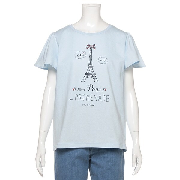 エッフェルプリント袖フリルTシャツ