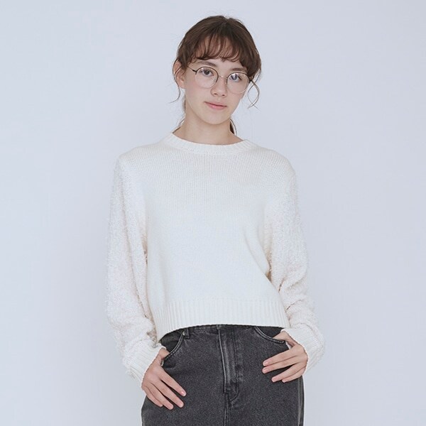 【AMI】チュールテープミックススリーブニットプルオーバー